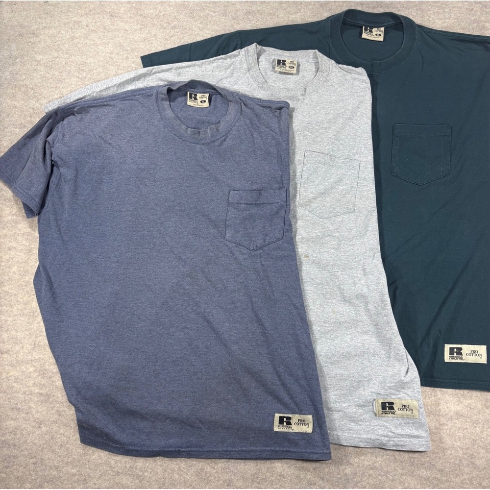 Bundle 3 Pack Vintage Russell Athletic Pro Cotton Pocket T-Shirt XL XXL Workwear